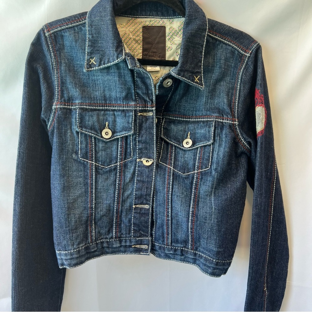 Street Denim Red and Blue Jean Jacket Cropped Design